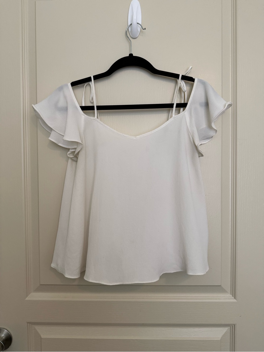 Topshop White Cold-Shoulder Ruffle Sleeve Blouse